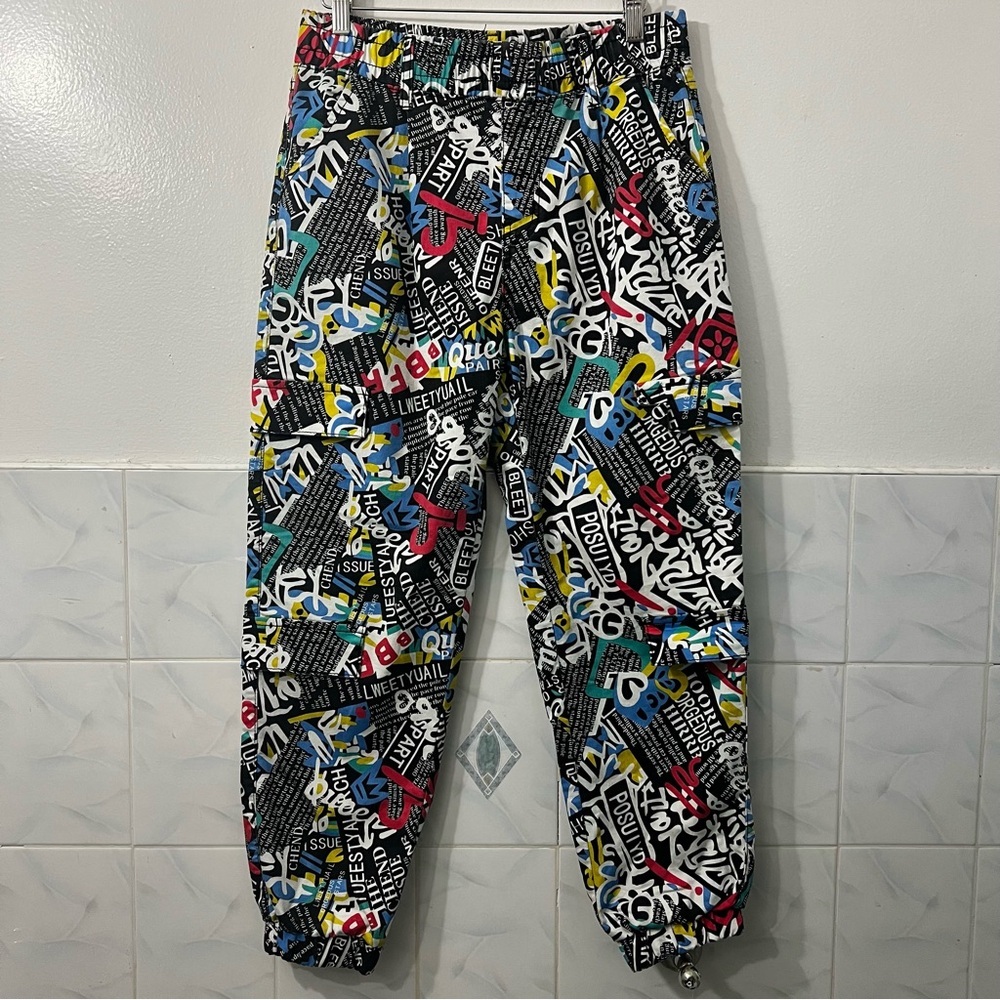 Vtg VIP Jeans 13/31 Jogger Faux Cargo Pants Graffiti Streetwear 90's Y2K Hiphop